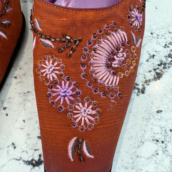Vintage Nine West Fabrice Mules Orange fabric with embroidery Size 10 - Picture 3 of 6